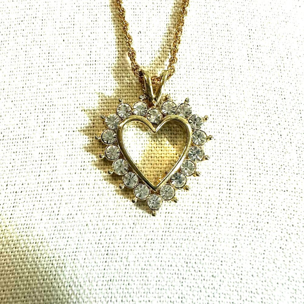 14k GP Gold Plated Rope Chain Heart Necklace CZ Pendant Jewelry Romantic